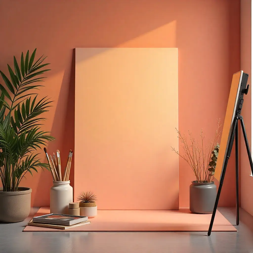 Professional art studio workspace with painting supplies